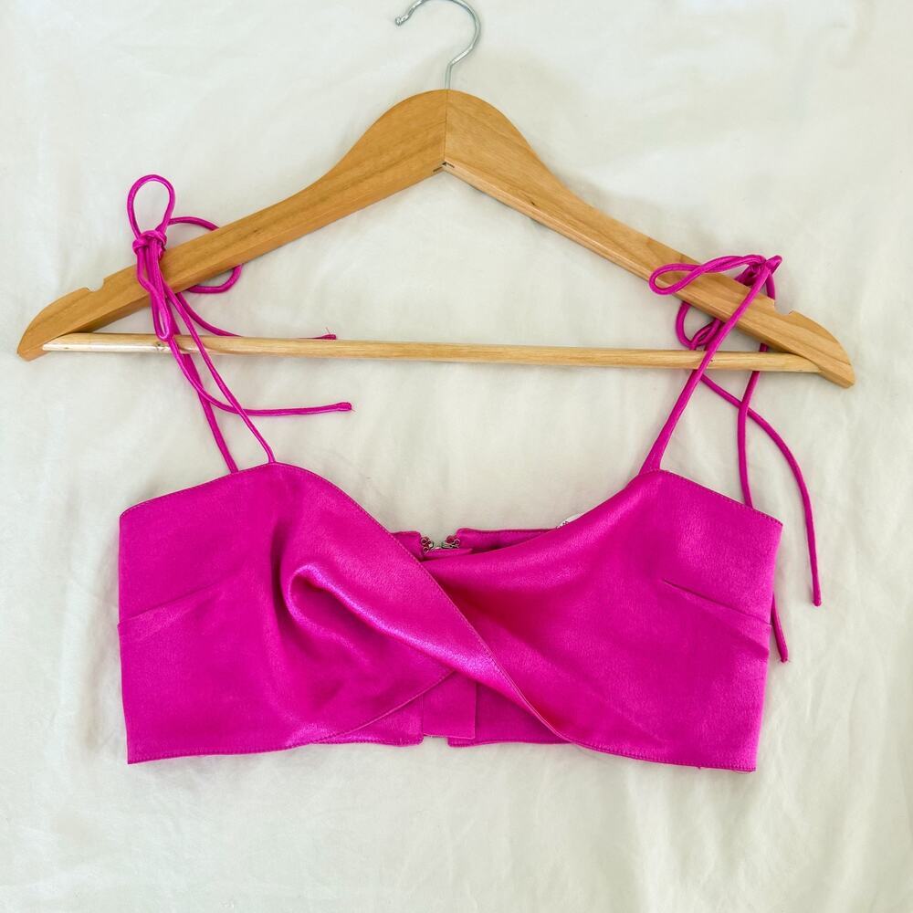 NWOT White Fox Hot Pink Satin Tie Strap Crop Top Corset Bustier XS